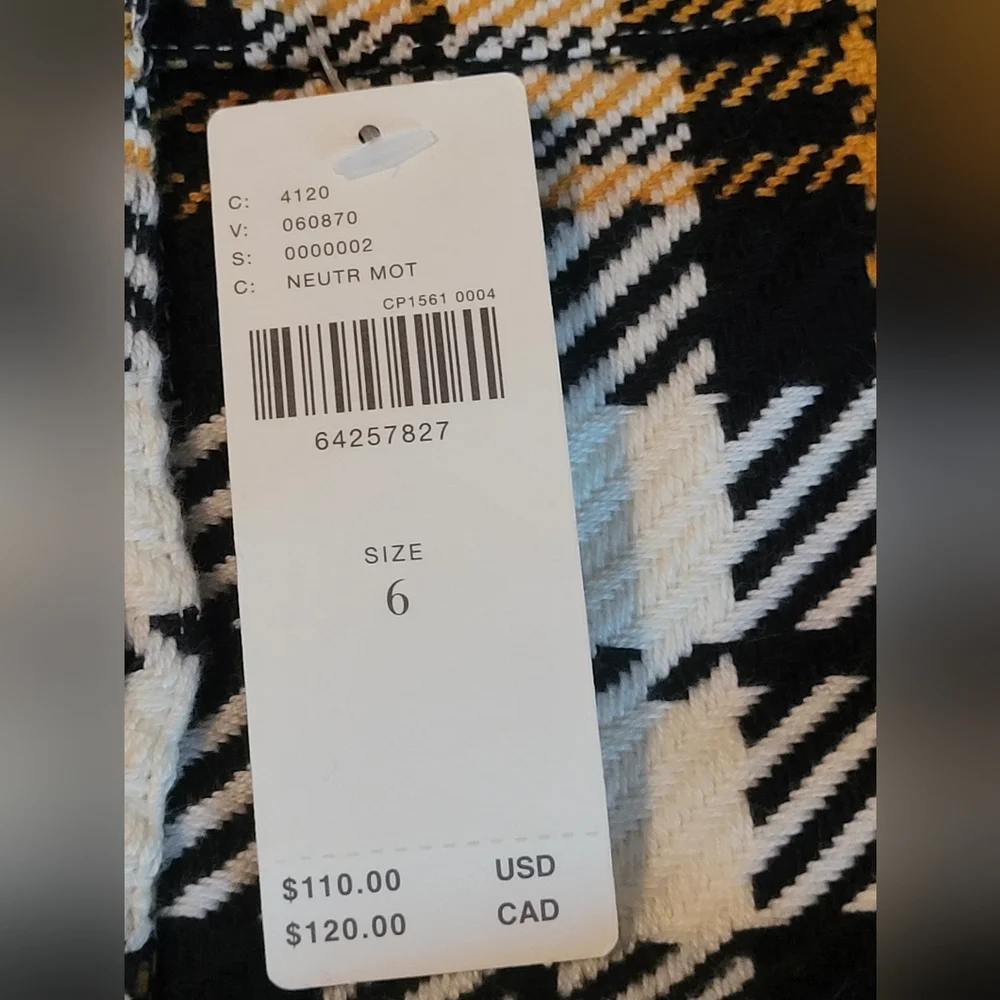 MAEVE Anthropologie Plaid Button Skirt Black Golden Yellow 6 - Picture 8 of 13